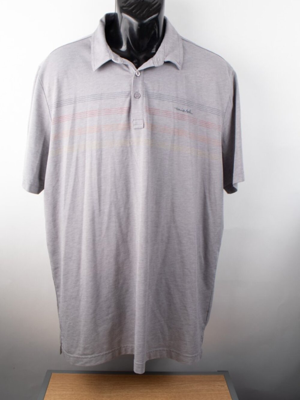 Travis Mathew Men's XL Polo Gray Stripes Performance Polo Activewear